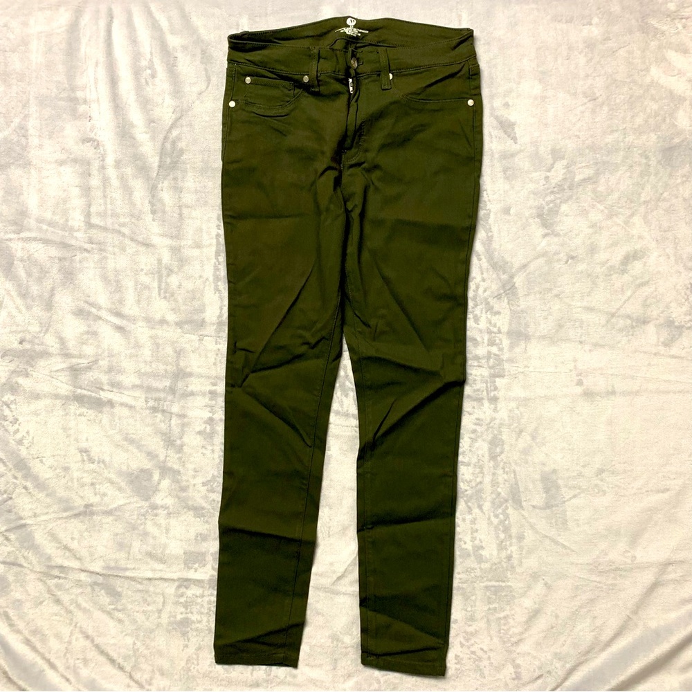 A&I Womens Dark Olive Green Lightweight Stretch Skinny Fitted Pants Size 14
